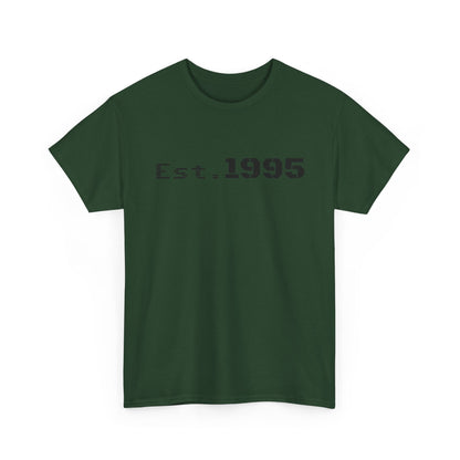 Vintage minimalist "Est. 1995" T-shirt by Printify featuring a simple birthday design on a comfortable fabric.