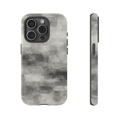 Abstract gray grid phone case for iPhone, tough protective cover by Printify featuring a modern geometric design.