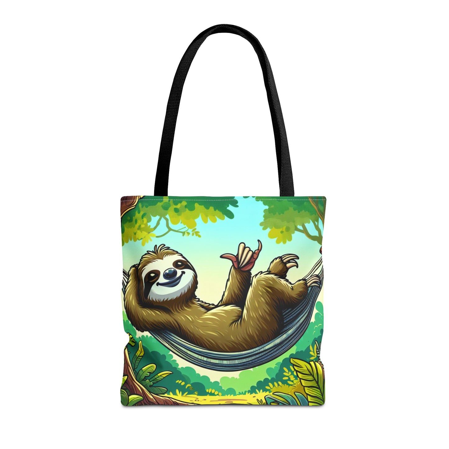 Printify sloth tote bag, eco-friendly fabric with cute sloth illustration, perfect for animal lovers and casual outings.
