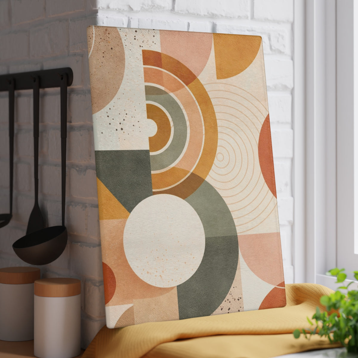 Mid-Century Geometric Glass Cutting Board – Retro Rainbow Kitchen Decor