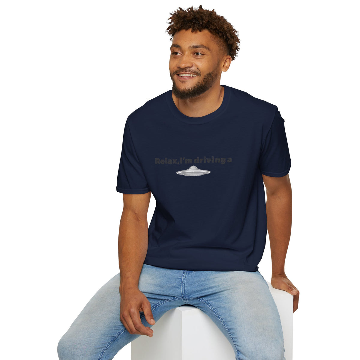 Gray UFO T-Shirt with funny alien graphic and sci-fi design, featuring a playful extraterrestrial illustration on the front.