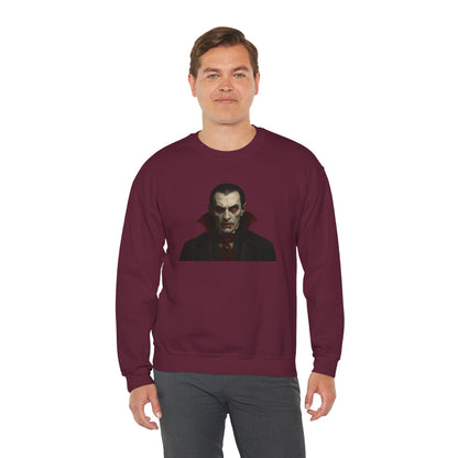 Vampire portrait crewneck sweatshirt by Printify featuring a detailed vampire illustration on soft fabric.