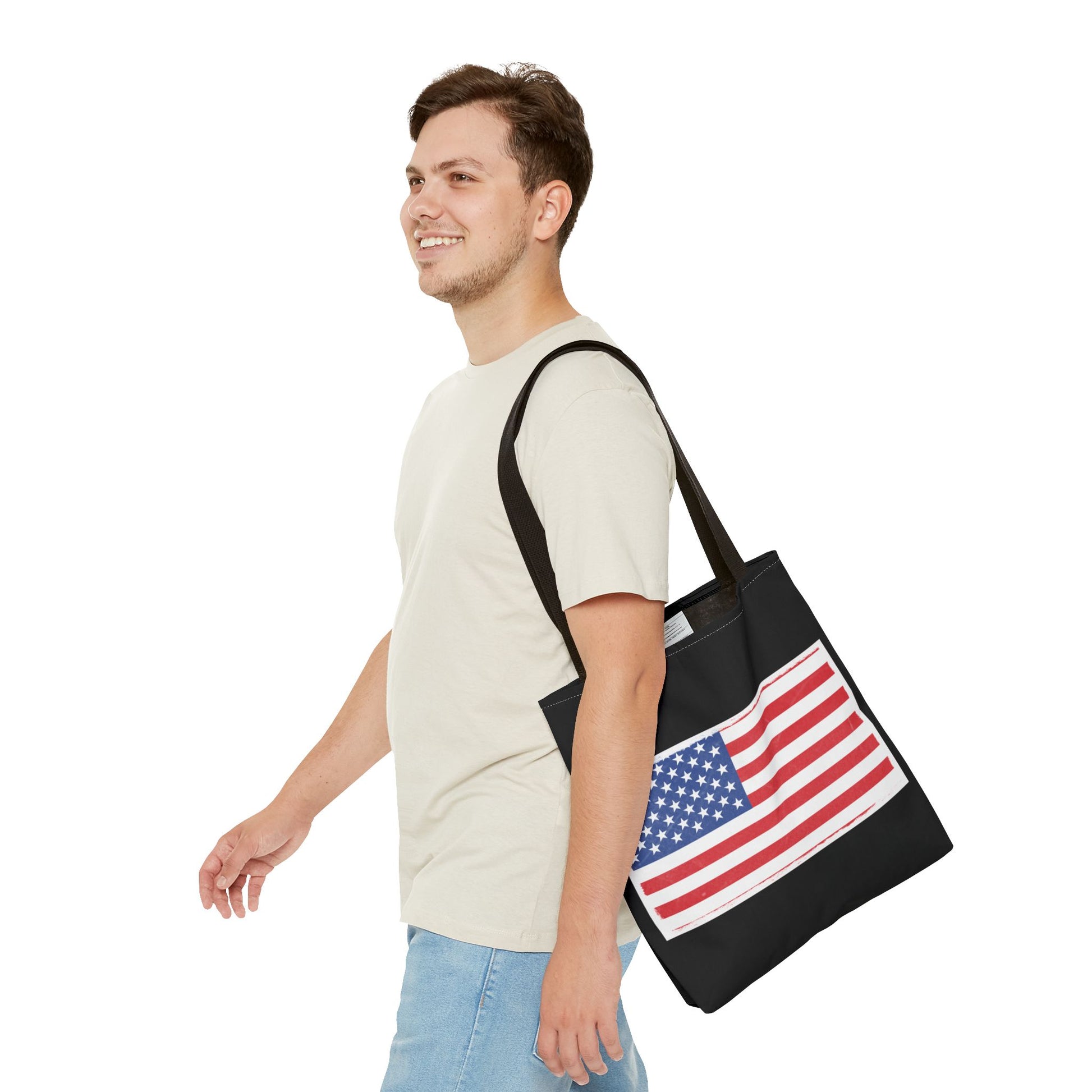 Patriotic Tote Bag, American Flag Carryall, Beach Bag, Reusable Shopping Tote, Independence Day Gift - TRV