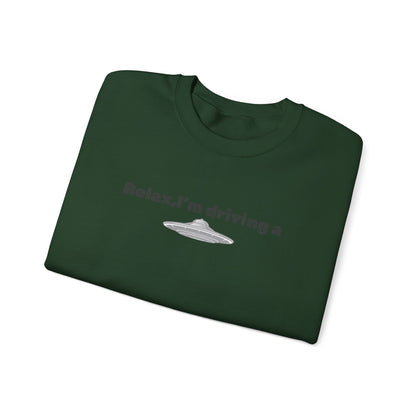 Relaxing UFO Driving Sweatshirt, Funny Gift for UFO Lovers, Unisex Crewneck Pullover, Casual Wear, Space Enthusiast Apparel