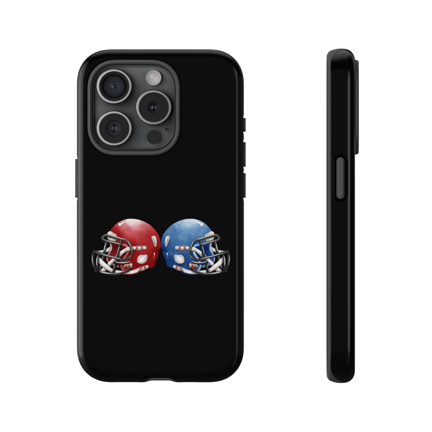 Red and blue football helmet tough phone case for iPhone, protective Printify cover with detailed helmet design.