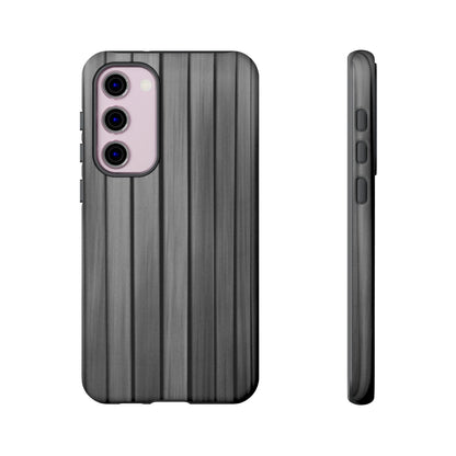 Ribbed metal texture phone case for iPhone, tough protective cover by Printify showing a sleek, durable design.