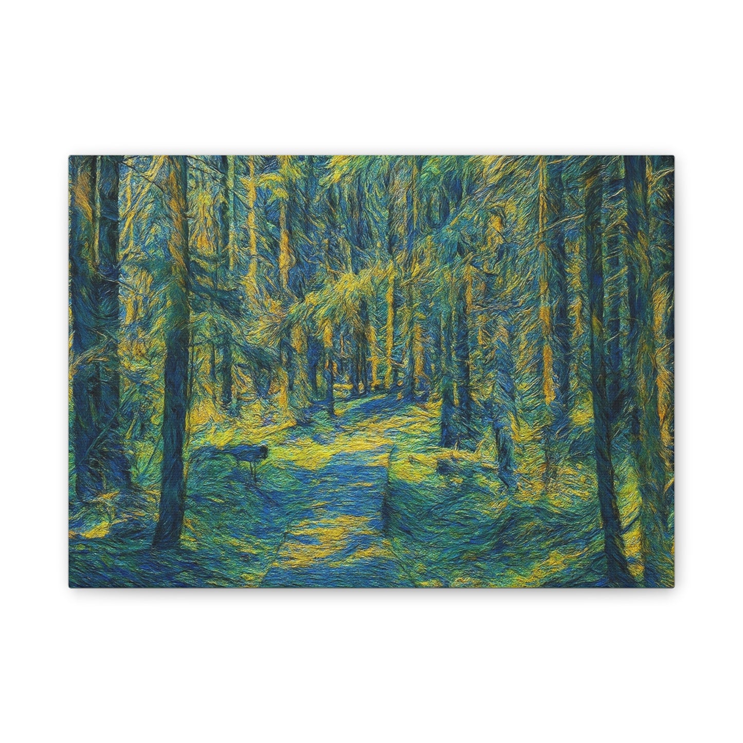 Sunlit Forest Path Canvas — Impressionist Woodland Wall Art