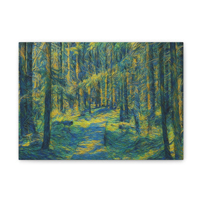 Sunlit Forest Path Canvas — Impressionist Woodland Wall Art