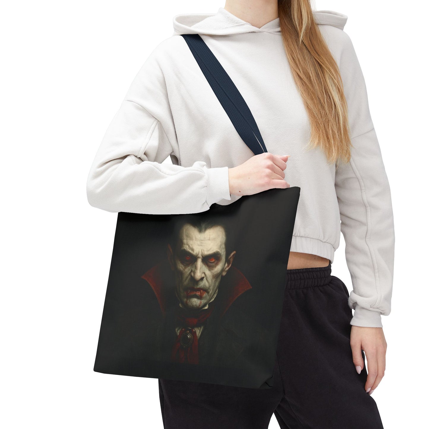 Spooky Gothic vampire tote bag by Printify featuring a dark, spooky design perfect for Halloween accessories.