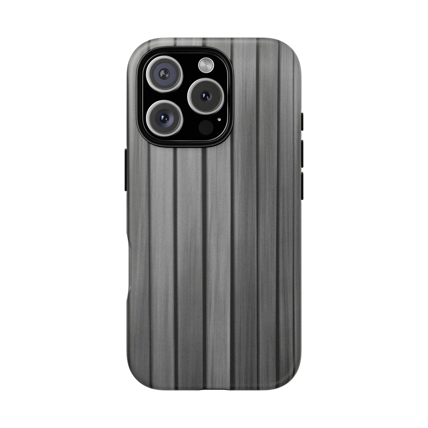 Ribbed metal texture Printify tough protective iPhone case on a smartphone, showcasing durable design and sleek metallic finish.
