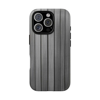 Ribbed metal texture Printify tough protective iPhone case on a smartphone, showcasing durable design and sleek metallic finish.