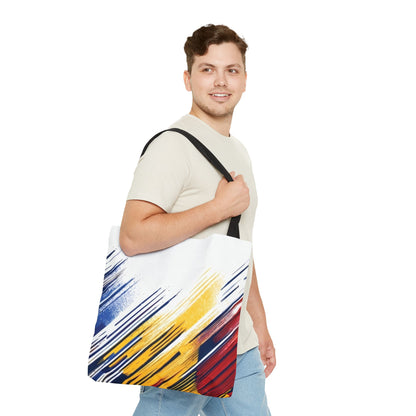 Abstract Brushstroke Tote Bag - Bold Red, Yellow & Blue All-Over Print