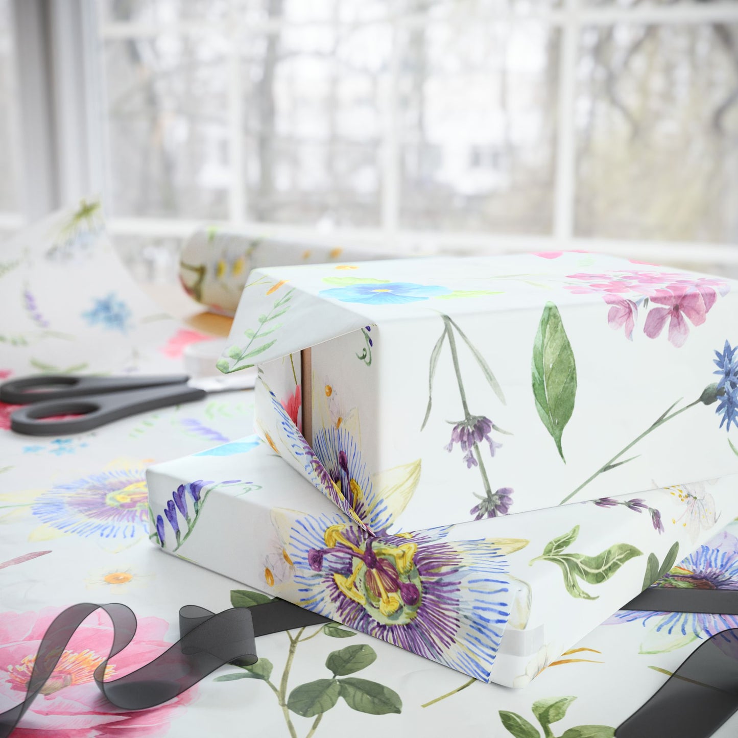 Floral Peony Wrapping Paper Roll — Watercolor Garden Gift Wrap for Mother's Day & Spring Celebrations