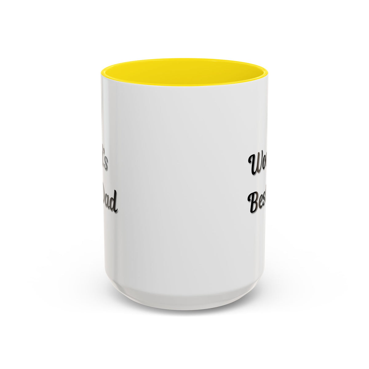 Black trim ceramic coffee mug with "World's Best Dad" slogan, 11oz or 15oz size, by Printify, designed for dad gift.