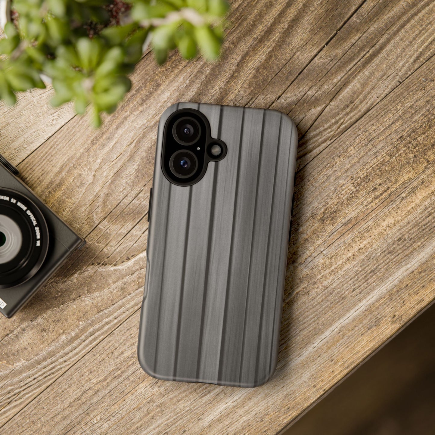 Ribbed metal texture iPhone phone case by Printify with tough protective design and sleek metallic finish.