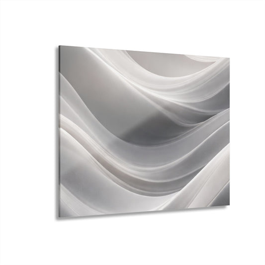 Abstract white wave acrylic wall art print by Printify featuring flowing white and blue wave design on glossy acrylic surface.