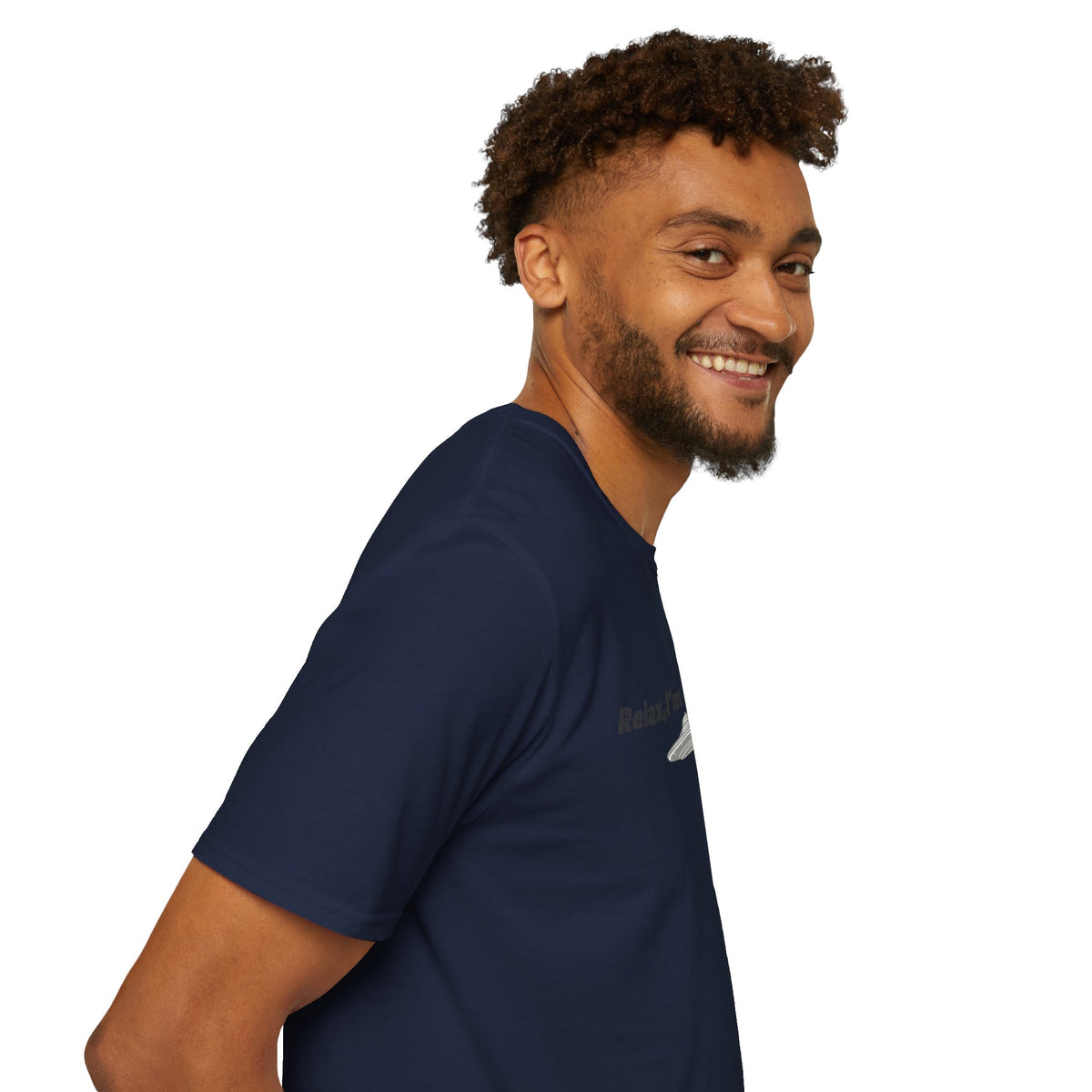 Funny alien graphic T-shirt from Printify featuring a UFO design, perfect for sci-fi fans and casual wear.