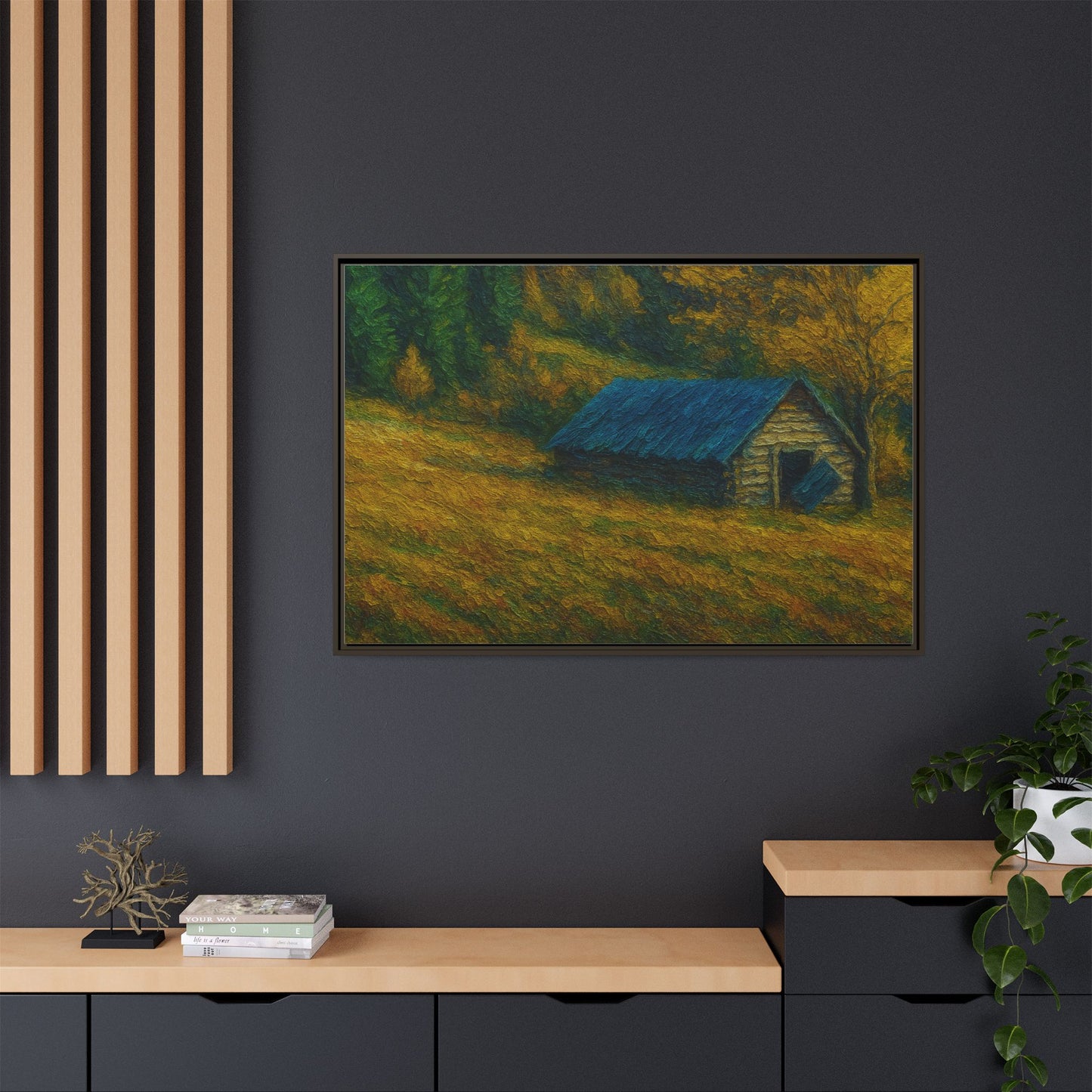 Framed Matte Canvas Print, Rustic Artwork, Farmhouse Decor, Nature Wall Art, Gift for Home, Autumn Decor, Landscape Painting