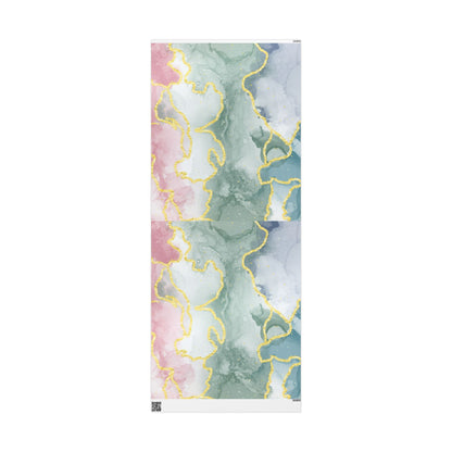 Marble Swirl Wrapping Paper Roll — Pink, Green & Gold Abstract Gift Wrap