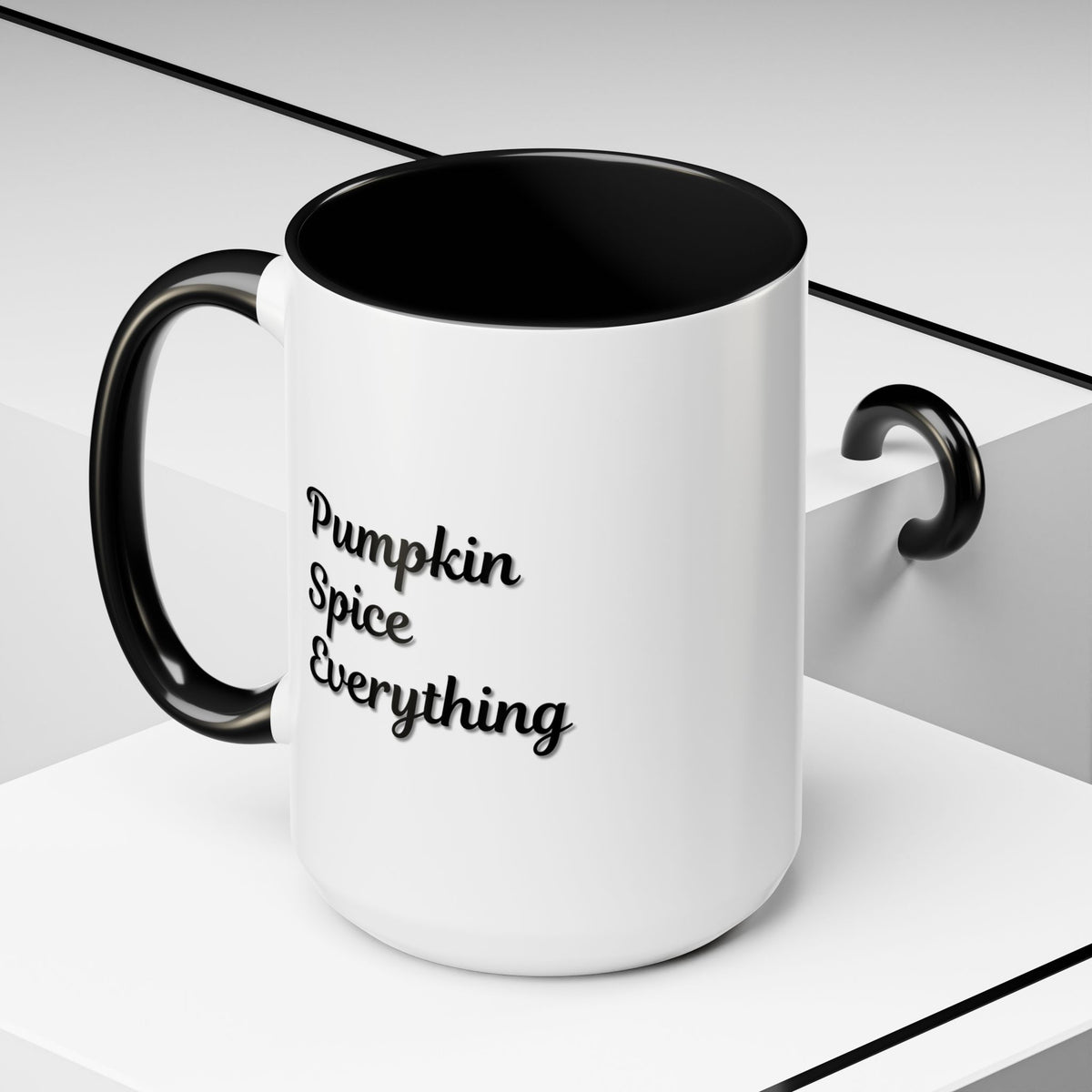 Pumpkin Spice Everything accent coffee mug by Printify, fall-themed 11oz ceramic cup with autumnal pumpkin and spice design.