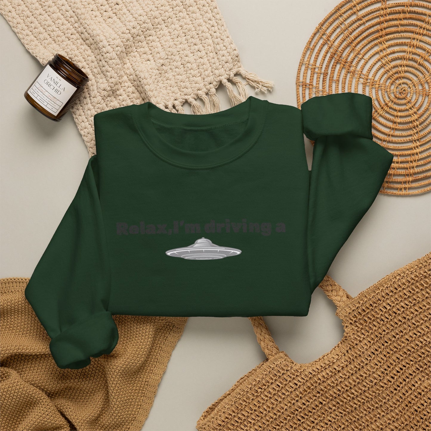 Relaxing UFO Driving Sweatshirt, Funny Gift for UFO Lovers, Unisex Crewneck Pullover, Casual Wear, Space Enthusiast Apparel