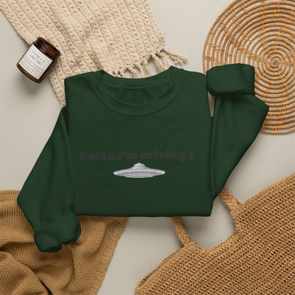 Relaxing UFO Driving Sweatshirt, Funny Gift for UFO Lovers, Unisex Crewneck Pullover, Casual Wear, Space Enthusiast Apparel