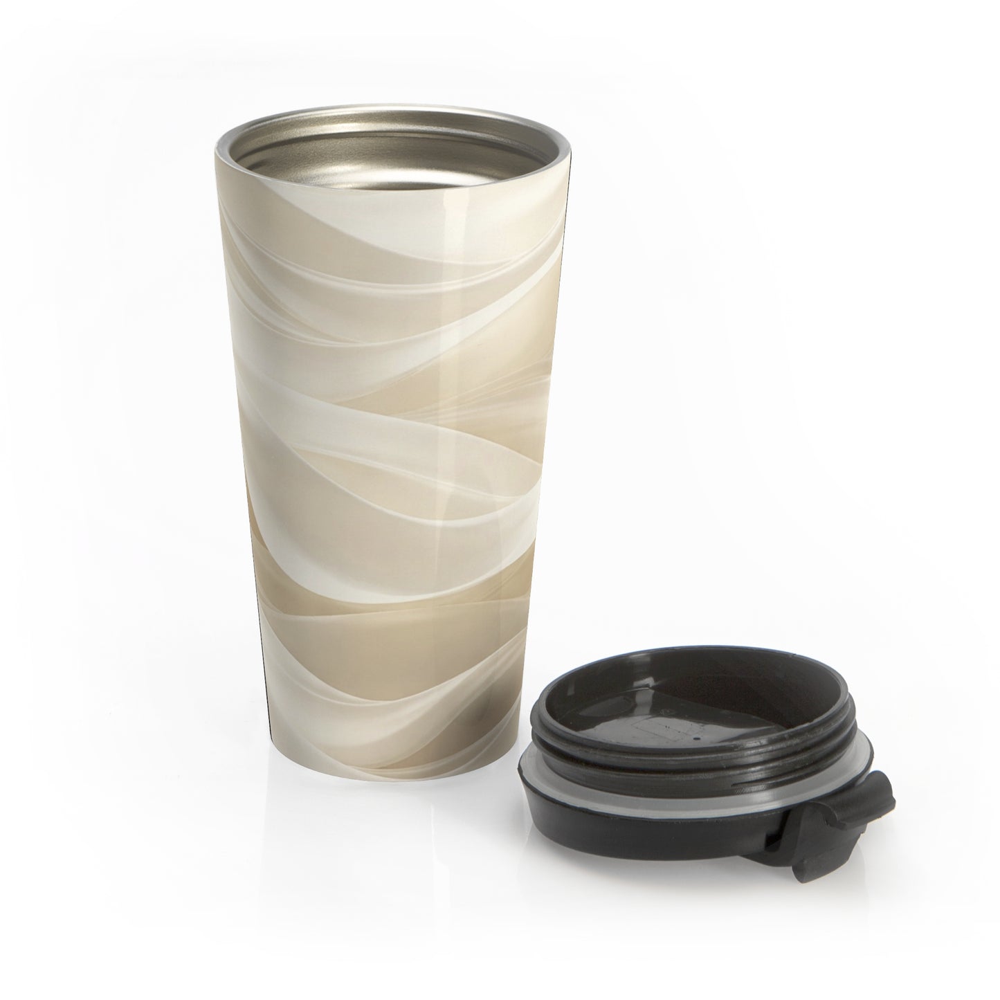 Neutral Abstract Waves Stainless Steel Travel Mug | Beige Swirl Tumbler