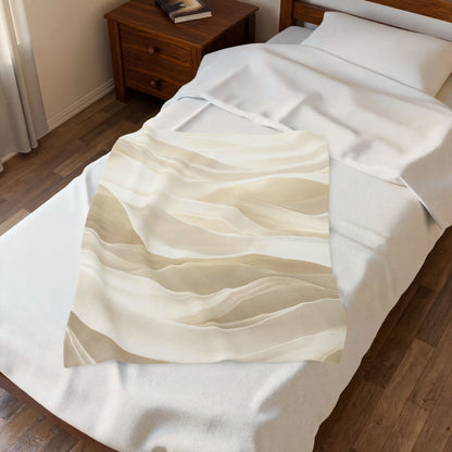 Neutral Abstract Waves Velveteen Plush Blanket | Beige Swirl Pattern