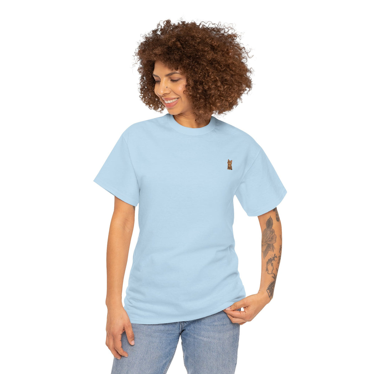 Brown kitten graphic T-shirt for cat lovers, featuring a cute cat illustration on a comfortable Printify T-shirt.