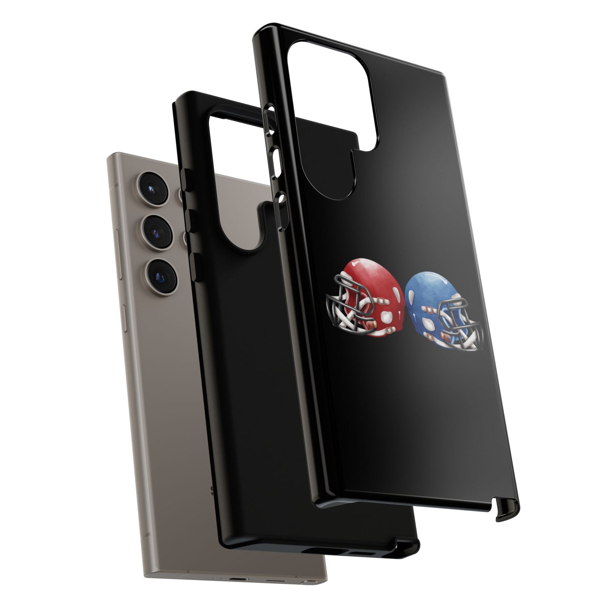 Red and blue football helmet print phone case for iPhone, durable protective cover by Printify featuring sporty design.