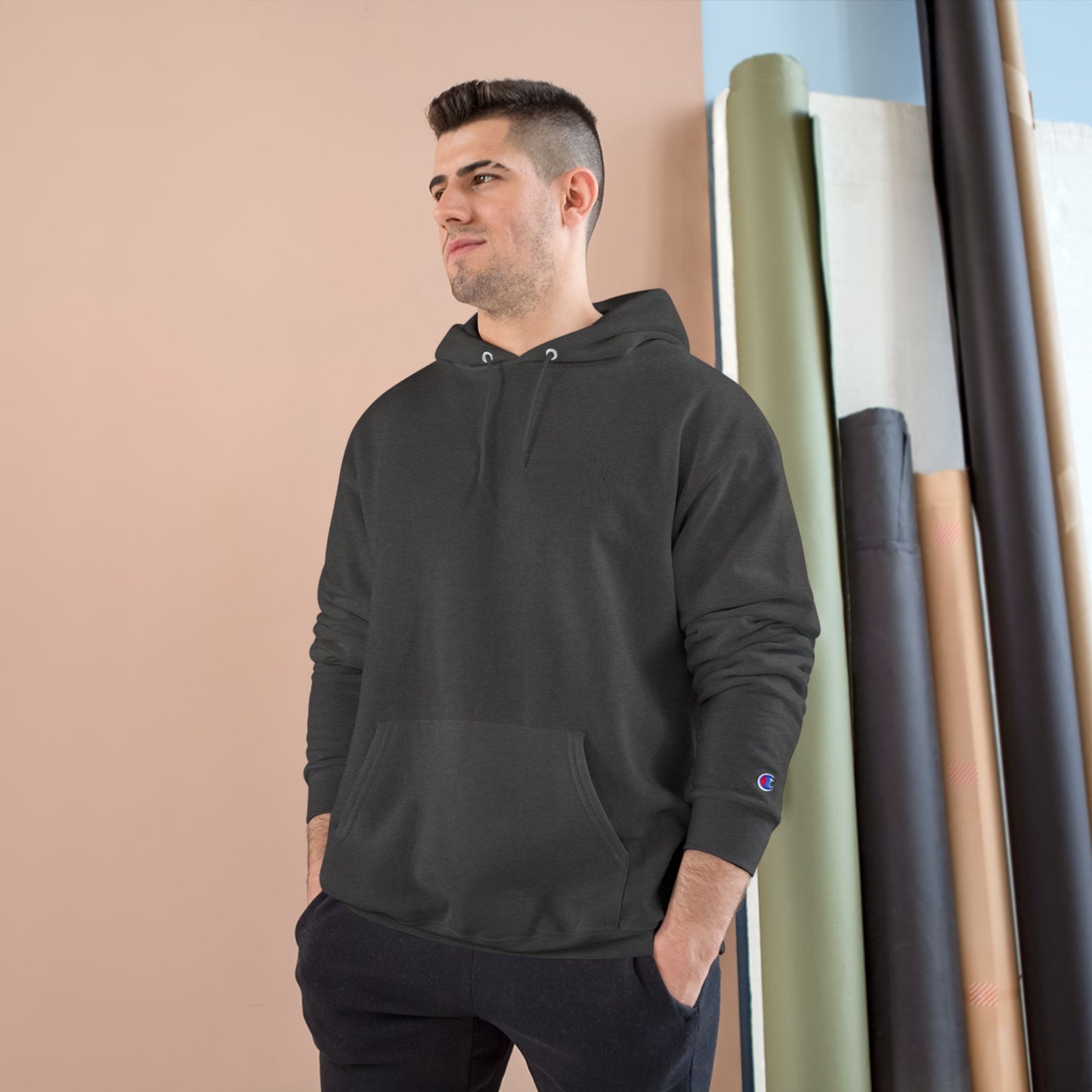 Minimalist Champion Hoodie with Hand Gesture Design