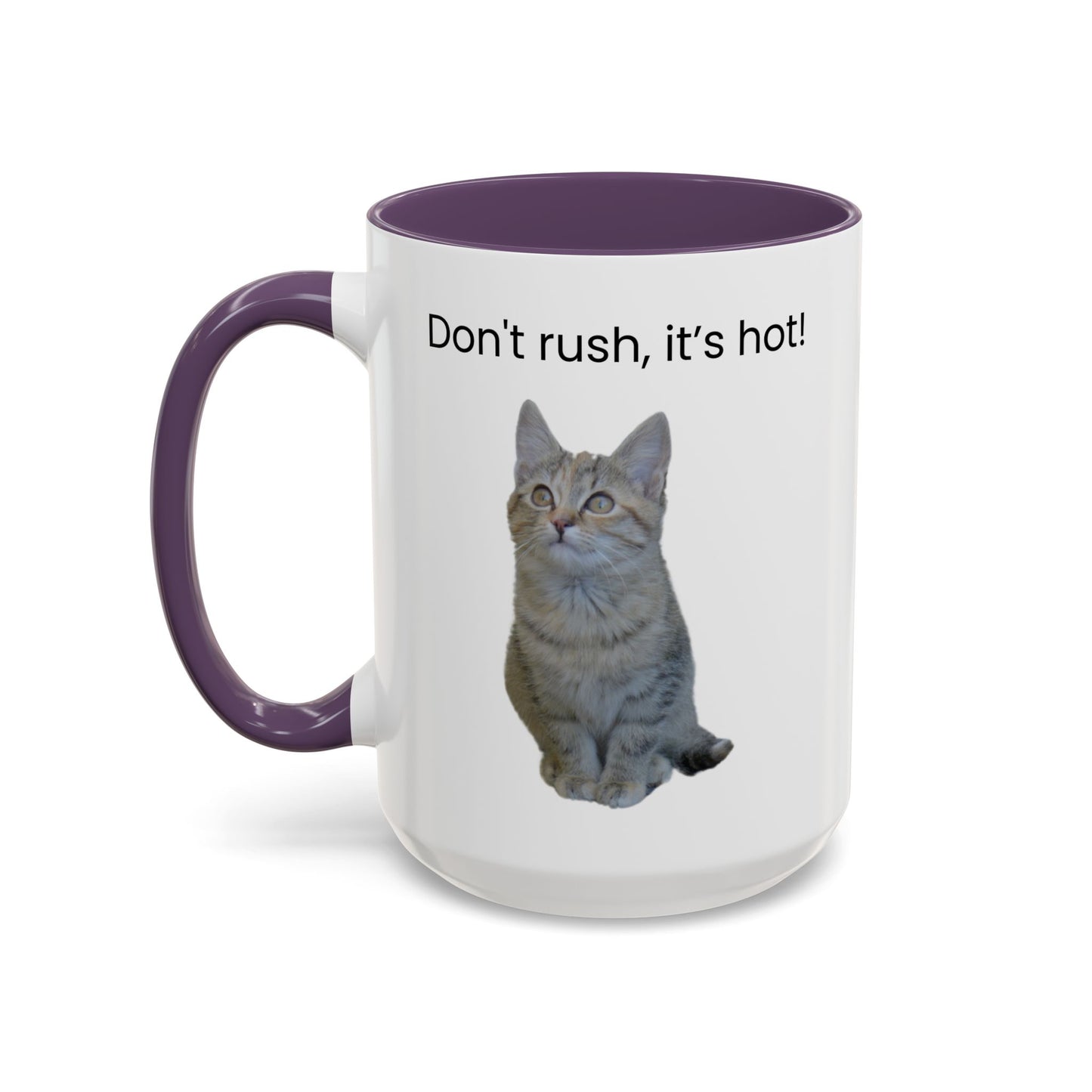 Cat Coffee Mug - "Don't rush, it's hot!" Accent Ceramic Mug (11/15 oz)