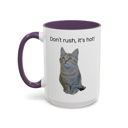 Cat Coffee Mug - "Don't rush, it's hot!" Accent Ceramic Mug (11/15 oz)