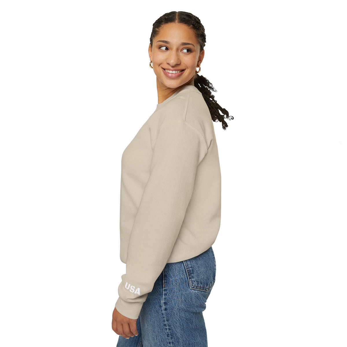 Printify USA crewneck sweatshirt featuring patriotic design, cozy fit, perfect for everyday wear and patriotic celebrations.