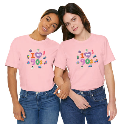 I  Love the 90's Short Sleeve Tee - Retro Graphic Tee, Vintage Style Shirt, Perfect for Casual Outings, 90s Nostalgia Apparel