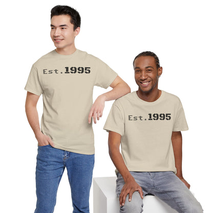Unisex Heavy Cotton Tee - Est. 1995, Vintage Birthday Gift, Customizable Tee, Retro Unisex Shirt, Casual Everyday Wear