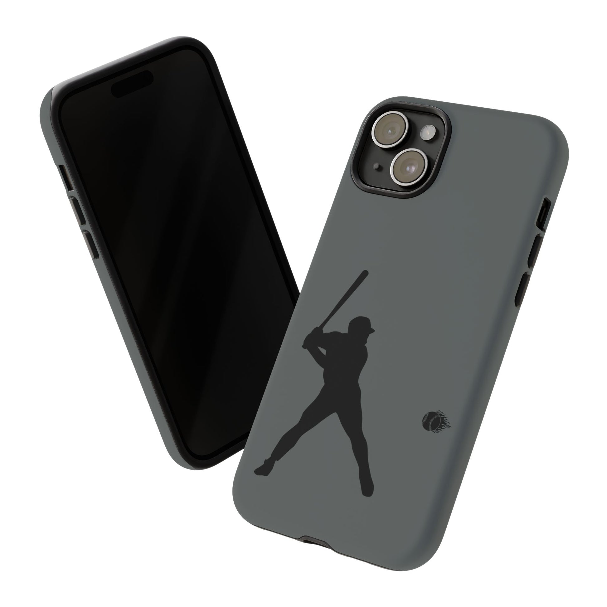 Black baseball silhouette tough phone case for iPhone, protective sporty design by Printify.