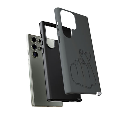 Silicone phone case with embossed Korean finger heart design, compatible with smartphones, by Printify.