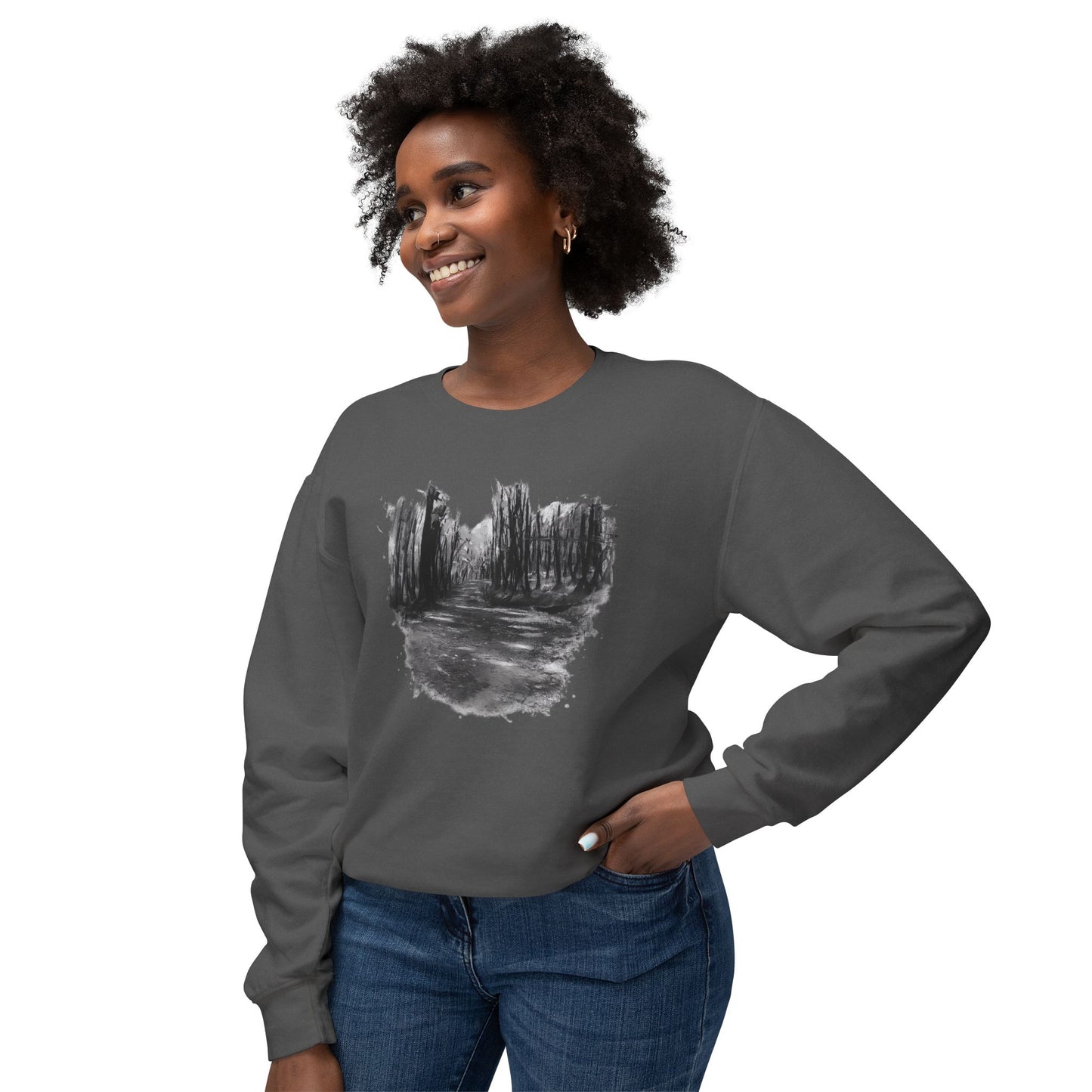 Scenic Minimalist Crewneck Sweatshirt - Cozy Art Tee for Nature Lovers, Gift for Her, Layering Essential, Perfect for Fall, Everyday Wear - TRV