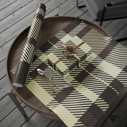 Plaid Stripe Wrapping Paper Roll — Neutral Black & Cream Gift Wrap