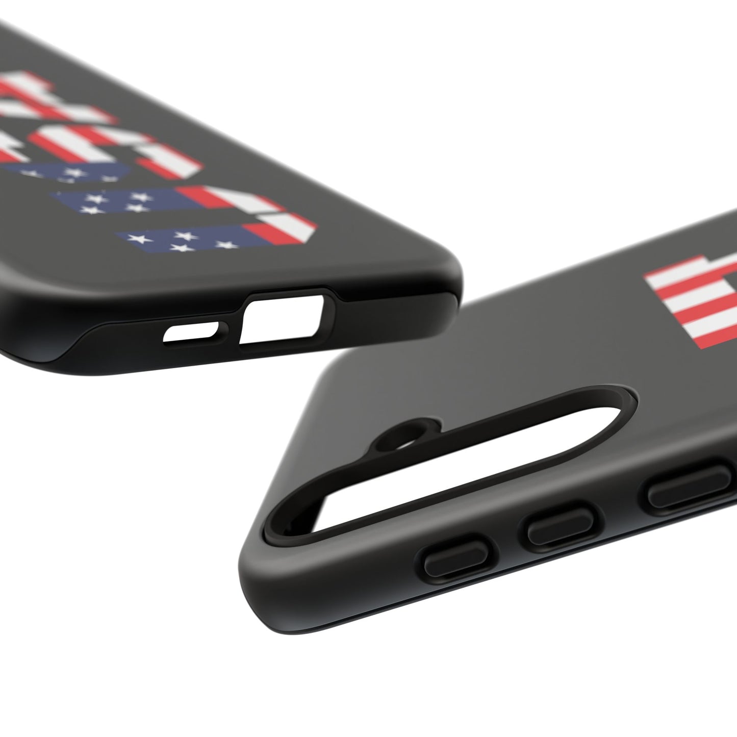 Printify USA phone case with patriotic American flag design, durable tough case for iPhone or Android smartphones.
