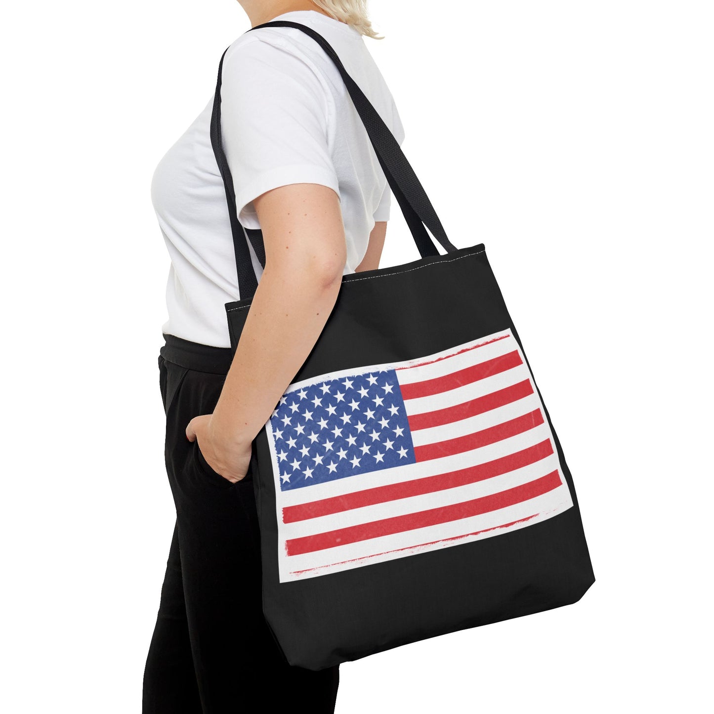 Patriotic Tote Bag, American Flag Carryall, Beach Bag, Reusable Shopping Tote, Independence Day Gift - TRV