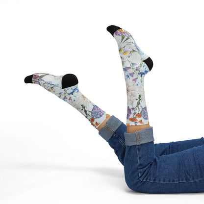 Watercolor Wildflower Socks | Floral Crew Socks, Pastel Garden Print