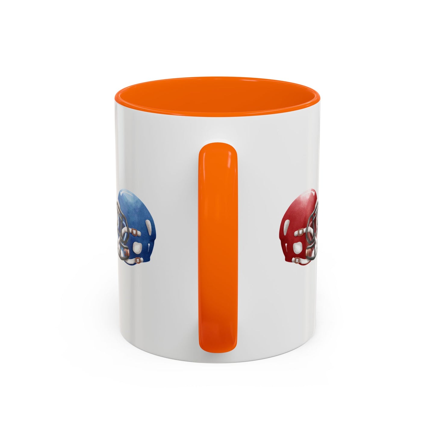 Football Helmet Coffee Mug — Red vs Blue Rivalry Accent Mug (11/15oz)