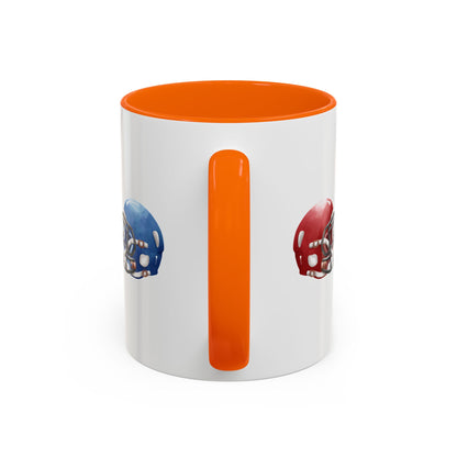 Football Helmet Coffee Mug — Red vs Blue Rivalry Accent Mug (11/15oz)