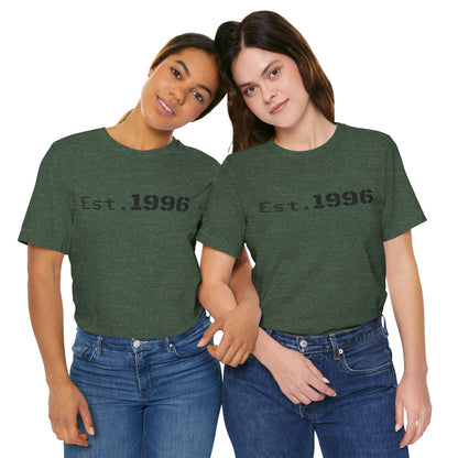 Vintage Est. 1996 T-shirt by Printify featuring a classic design, perfect as a birth year birthday gift for men and women.