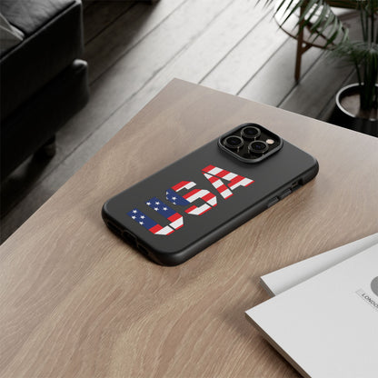 USA Phone Case with American flag design, durable Printify patriotic tough case for smartphones.