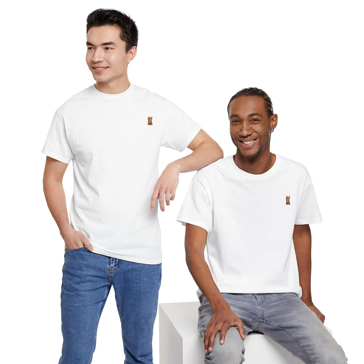 Brown kitten graphic T-shirt for cat lovers by Printify, featuring a cute feline design on a comfortable casual tee.