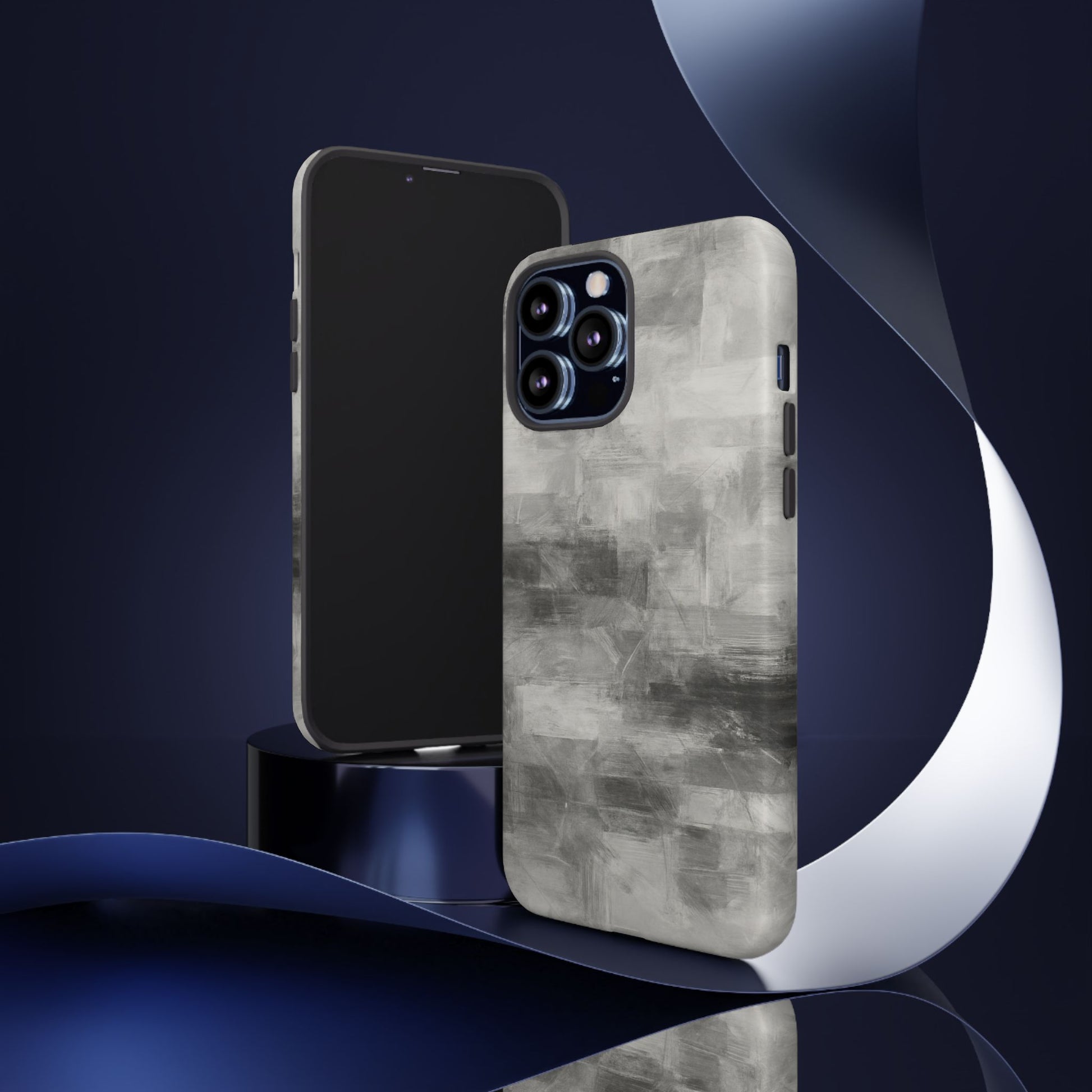 Abstract gray grid phone case for iPhone, tough protective cover by Printify with modern geometric design.
