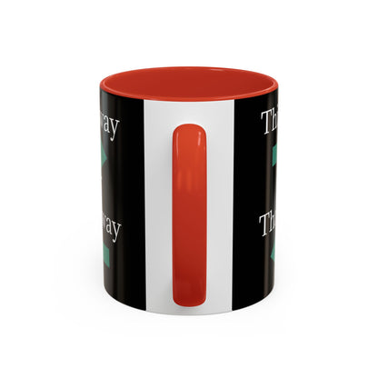 Ceramic coffee mug with "This Way or That Way" arrow design in 11oz or 15oz, featuring a white background and colorful arrows.